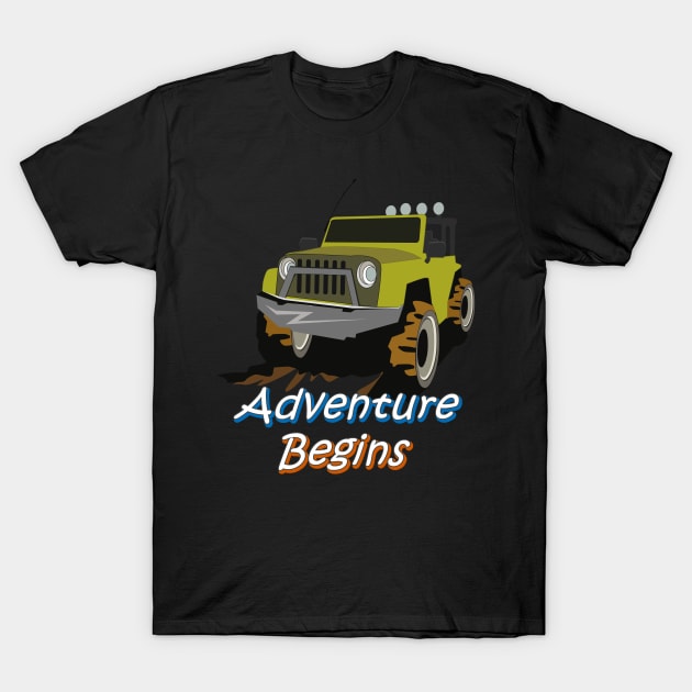 Jeep Adventure Begins T-Shirt by 1Nine7Nine